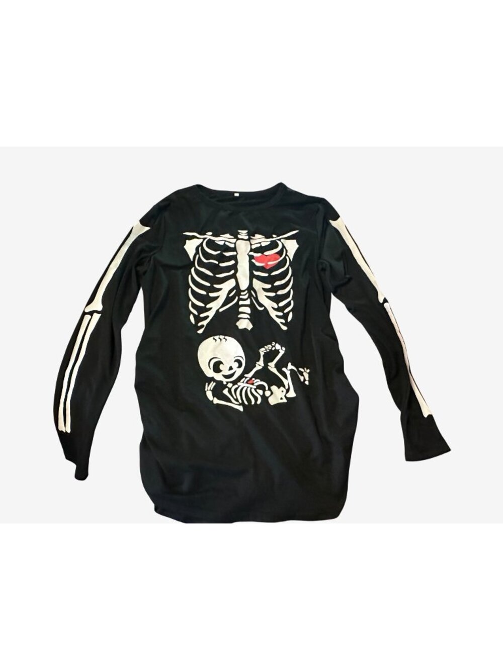Maternity Skeleton Long Sleeve Shirt Black With Baby & Heart Print